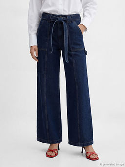 Beli Kemerli Wideleg Kad?n Jean Pantolon