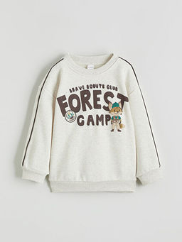 Bask?l? Erkek ?ocuk Kal?n Sweatshirt