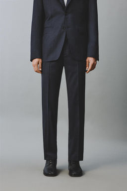 PANTAL?N REGULAR FIT TRAJE ESTRUCTURA 100% LANA / Marino