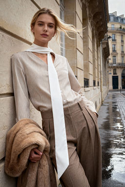 Bej Cizgili Sal Yaka Detayl? Gomlek TWOAW26GO00034 - Trendyolmilla фото 10