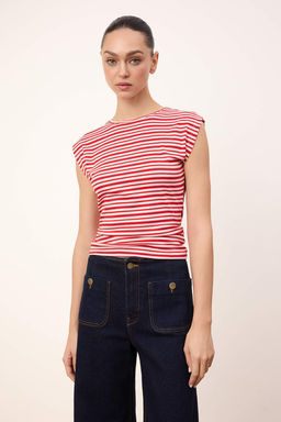 Wardrobe Essentials-Cok Renkli Cizgili Fitted/Vucuda Oturan Yumusak Orme Bluz TWOSS26BZ00108