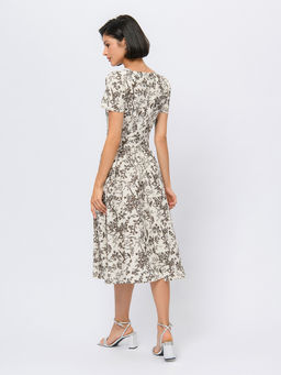 Платье молочного цвета длины миди с принтом - 1001dress фото 4