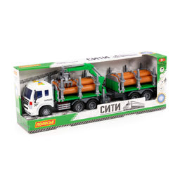 Сити, автомобиль-лесовоз с прицепом инерционный (со светом и звуком) (зелёный) (в коробке)