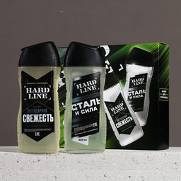 Подарочный набор косметики Сталь и сила, гель для душа 250 мл и шампунь для волос 250 мл, HARD LINE