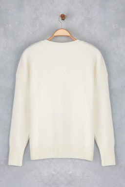 Wardrobe Essentials Ekru Yunlu Premium Iplik Basic Genis Kal?p Triko Kazak | TWOAW26KZ00065