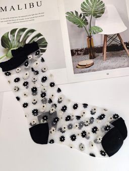 Носки Прозрачные р.35-40 Ромашки Черные