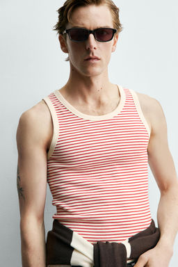 CAMISETA TANK JACQUARD RAYAS X AARON LEVINE / Crudo / Rojo