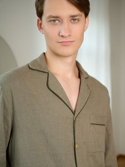 Пижама мужская Indefini из хлопка оливково-зеленый  фото 5