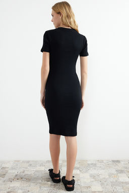 Siyah Bisiklet Yaka Fitilli Esnek Orme Midi Kalem Elbise TWOSS24EL00486 - Trendyolmilla фото 6