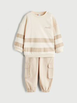 Bisiklet Yaka Bask?l? Erkek Bebek Sweatshirt ve Pantolon 2li