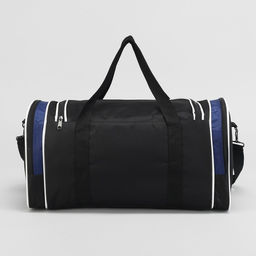 Сумка спортивная на молнии, наружный карман, длинный ремень, средний размер, чёрная, триколор