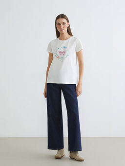 Bisiklet Yaka Bask?l? Kad?n Ti??rt