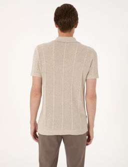 Bej Slim Fit K_sa Kollu D__meli Triko H_rka