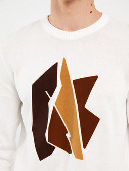 Bisiklet Yaka Uzun Kollu Bask?l? Erkek Triko Kazak