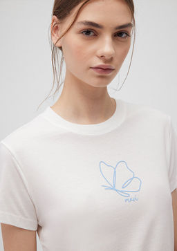 Bask?l? Beyaz Tisort - Mavi фото 5