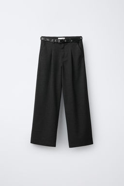 SHINY PINSTRIPED WIDE-LEG TROUSERS