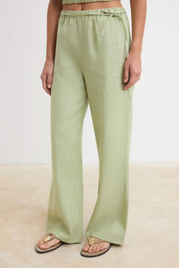 Su Yesili Beli Lastikli %100 Keten Dokuma Pantolon TWOSS26PL00144 - Trendyolmilla фото 3