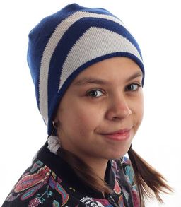 Бело-синяя детская шапка для юных модниц - теплая и правильная модель, которая понравится и родителям №1556 ОСТАТКИ СЛАДКИ!!!!
