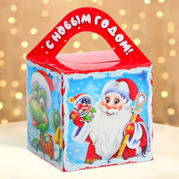 Цена за 5 шт. Подарочная коробка Новогодняя Кубик большой «Сладкая парочка» с анимацией 12×12×12 см