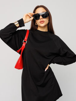 Женское платье с рукавом реглан из футера 2-х нитки черный ВП-11 (35)