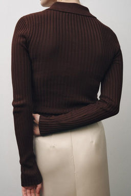 RIBBED KNIT POLO NECK JUMPER - Zara фото 14