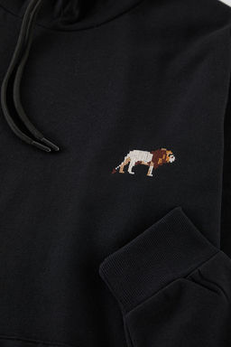 TRENDYOL MAN Siyah Oversize/Genis Kesim Aslan Nak?sl? Ici Polarl? Kapusonlu Sweatshirt TMNAW25SW00165 - Trendyolmilla фото 8