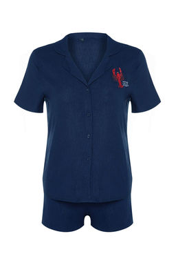 Trendyolmilla Ind?go Nak?sl? Sortlu Dokuma Pijama Tak?m? THMSS23PT00079 фото 24