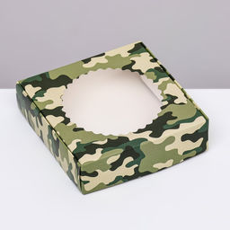 Цена за 3 шт. Коробка сборная с окном, Камуфляж, 11.5?11.5?3 см