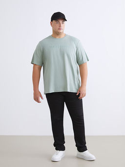 B?y?k Beden Bisiklet Yaka Bask?l? Penye Erkek Ti??rt