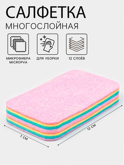 Цена за 2 шт. Салфетка многослойная для уборки из микрофибры MicroPVA, 12×7 см, 12 слоев
