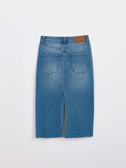 CONTE CON-633 Джинсовая юбка-midi с разрезом и необработанным краем blue
