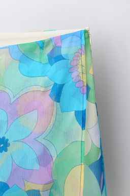 PANTAL?N WIDE LEG FALDA ESTAMPADO / Verde agua - Zara фото 3