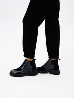 Ботинки 305.927bl.Вакса черная+черная замша/байка