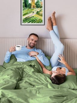 Постельное белье Моноспейс Евро + 4 наволочки, зеленый кашмир