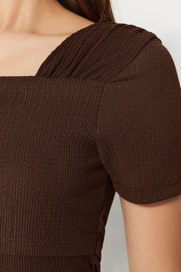 TRENDYOLMILLA Siyah Asimetrik Yakal? Fitted/Vucuda Oturan C?tc?tl? Orme Body TWOSS23BD00060 фото 6