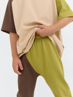 Брюки со спущенным шагом Колор-блок Шоколад/Бамбук - Bungly фото 2