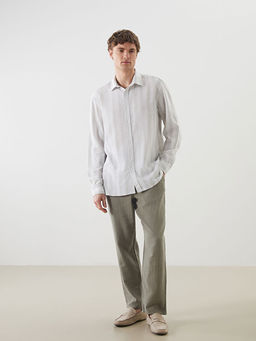 Regular Fit Uzun Kollu ?izgili Erkek Dokulu G?mlek