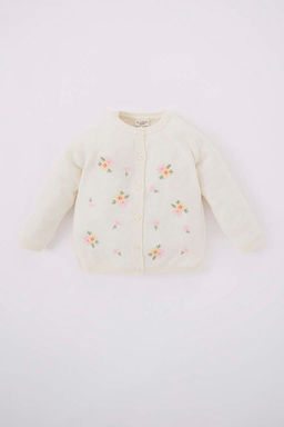 Кардиган с круглым вырезом и цветочным принтом для маленьких девочек