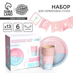Посуда бумажная одноразовая на гендер-пати «Мальчик /Девочка»