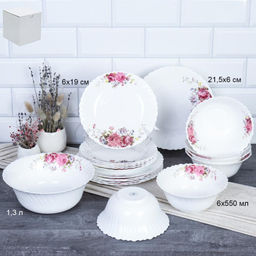 Столовый набор 19 предметов / 19/LHK680 (19010) /уп 4/ Розовая композиция