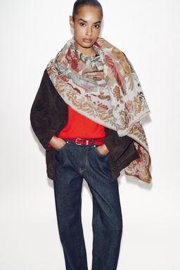 JACQUARD WOOL BLEND FLORAL PRINT SCARF
