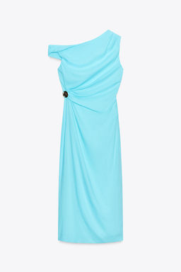 APPLIQU_ ASYMMETRIC LINEN BLEND MIDI DRESS - Zara фото 7
