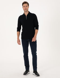 Siyah Slim Fit K_vr_lmaz Fermuarl_ Polo Yaka Basic Pike Sweatshirt - Pierre cardin фото 4