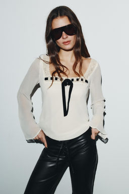 GEORGETTE SHIRT WITH LACE AND BOW - Zara фото 3