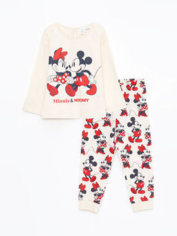Bisiklet Yaka Uzun Kollu Minnie Mouse Bask?l? K?z Bebek Pijama Tak?m?