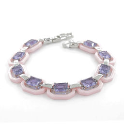 Браслет Октагон из розовой керамики с Александритом покрытие светлый металл, длина
