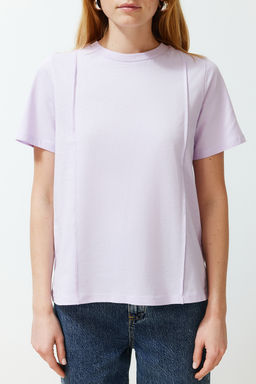 TRENDYOLMILLA Lila Bisiklet Yaka Nervurlu Regular Orme T-Shirt TWOSS24TS00050  фото 4