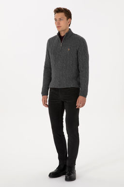 Erkek Gri Slim Fit Kanvas / Chino Pantolon