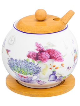 Сахарница 620 мл 11*11*12 см Лаванда + ложка + дер. крышка на дер. подставке NEW BONE CHINA - Elan gallery фото 19