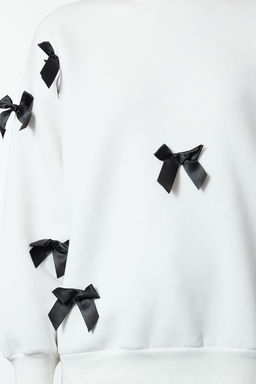Ekru Kurdele Detayl? Oversize/Genis Kal?p Kal?n Orme Sweatshirt TWOAW25SW00069